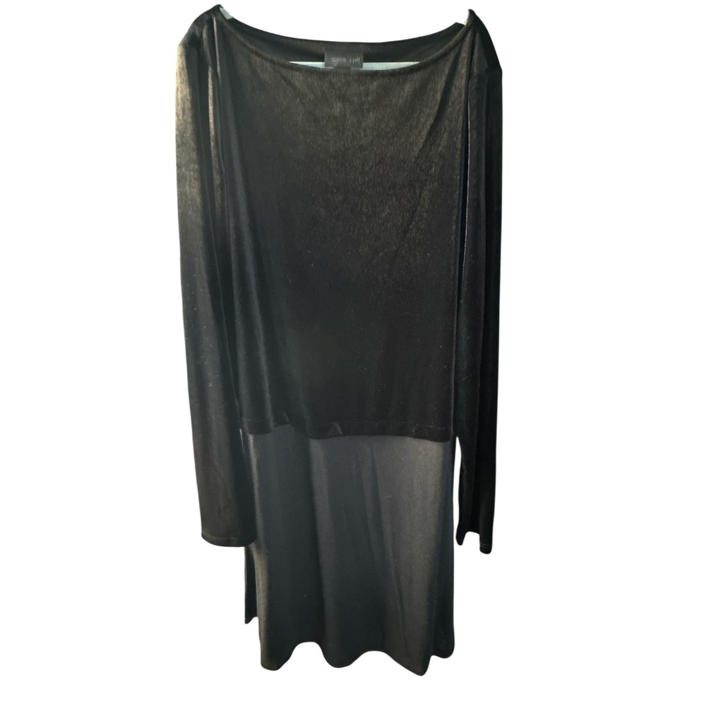 J.Jill Wearever Collection Black Velvet Ribbed Slit Side Tunic Blouse Size M‎